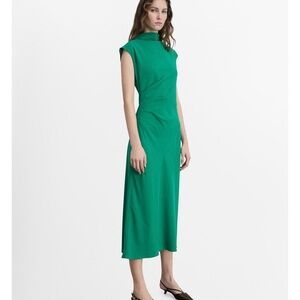 Mango Green Sheath Midi Dress with Mock Neck